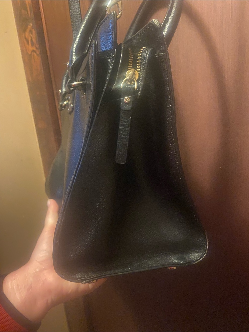kate spade black leather satchel with gold hardware - Picture 3 of 4